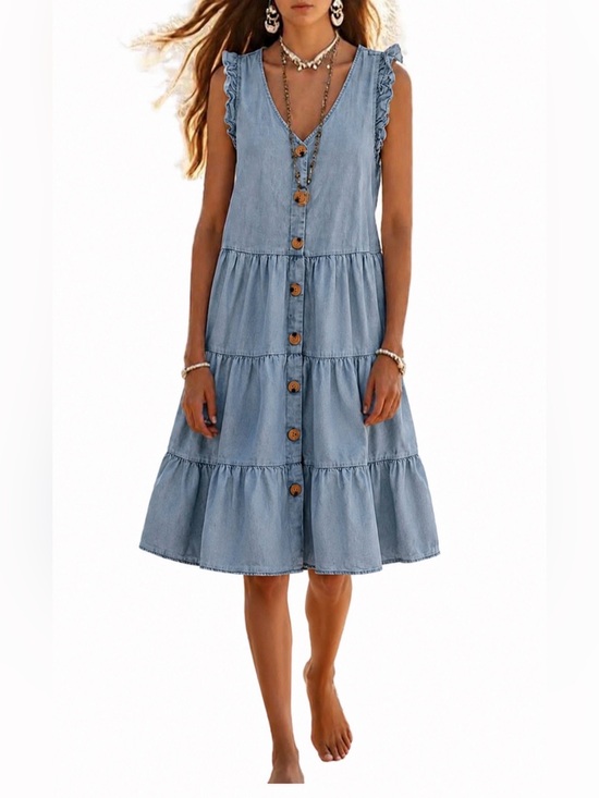Hayden Dresses & Skirts - Hayden Light Blue Tiered Button-Front Midi Dress